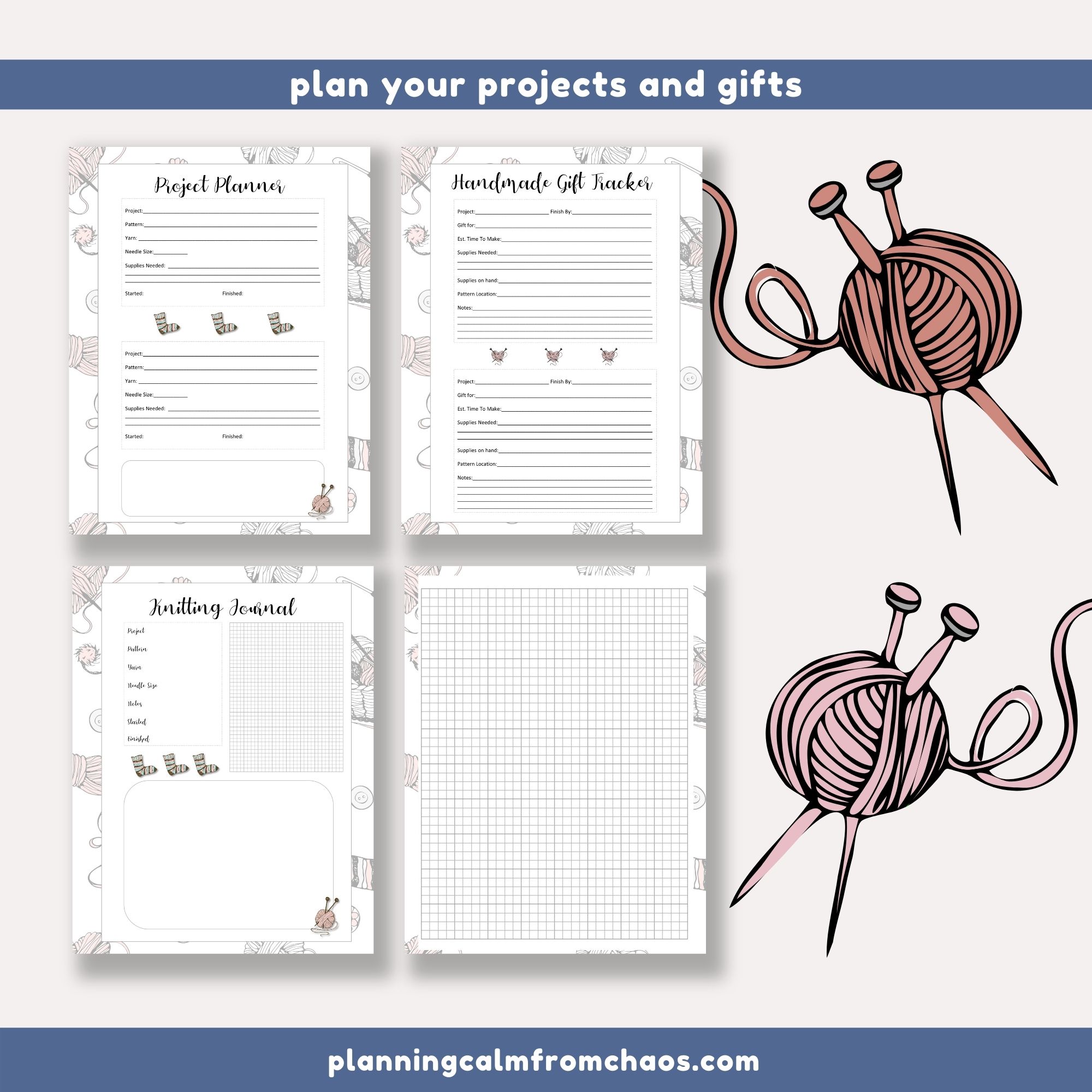 Knitting journal planner printable template paper sheet By TiveCreate